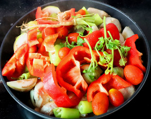 vegetables in a pan