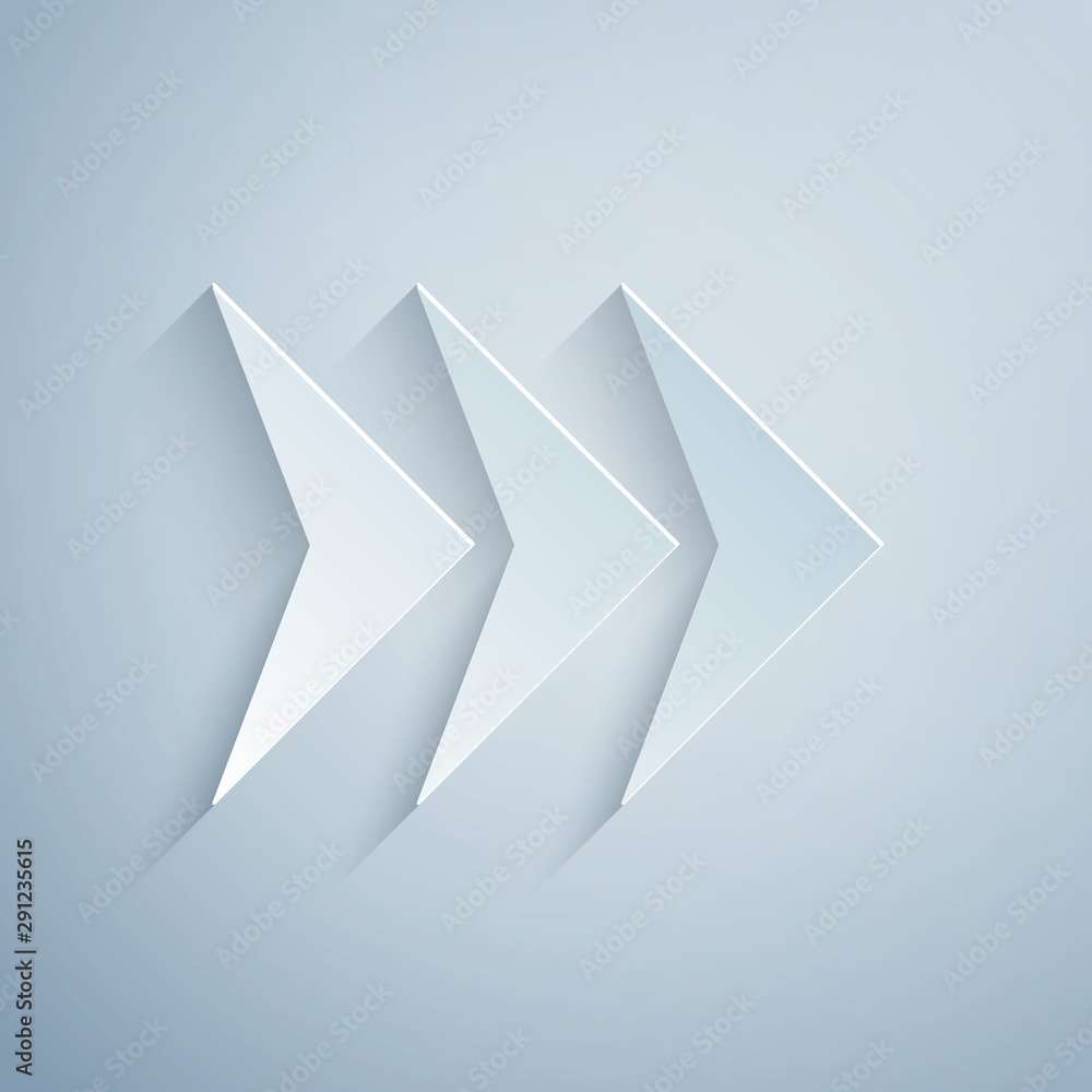 Poster paper cut arrow icon isolated on grey background. direction arrowhead symbol. navigation pointer sig