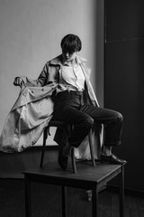 Woman portrait in minimalistic interior