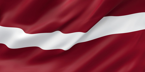 National Fabric Wave Closeup Flag of Latvia Waving in the Wind. 3d rendering illustration.