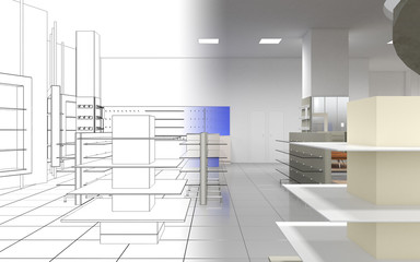 shopping mall, interior visualization, 3D illustration