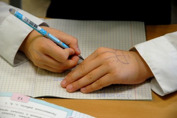 Student writes in a notebook in mathematics