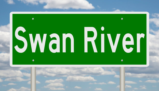 Rendering Of A Green Road Sign For Swan River Manitoba Canada