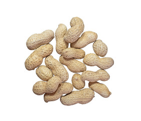Groundnut or peanut stack together isolated on white background.Top view.