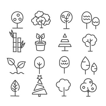 Simple set of tree icon isolated. Modern outline on white background