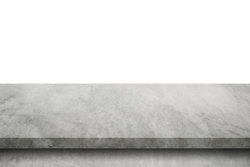Empty cement table on isolated white background with copy space and display montage for product. - obrazy, fototapety, plakaty