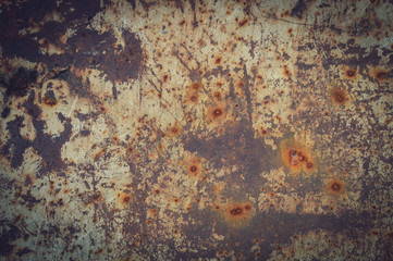 texture of rusty iron sheet, peeling paint on iron sheet, tinted image vignetting
