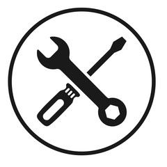 Screwdriver and wrench icon in flat style isolated on white background. Fix symbol for your web site design, logo, app, UI etc