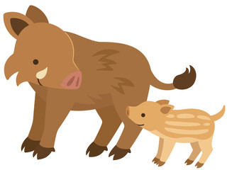 見つめ合うイノシシの親子のイラスト