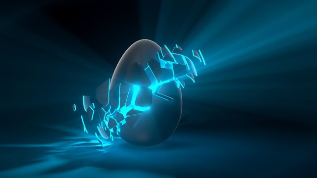 easter egg. alien egg with blue glowing cracks and light rays