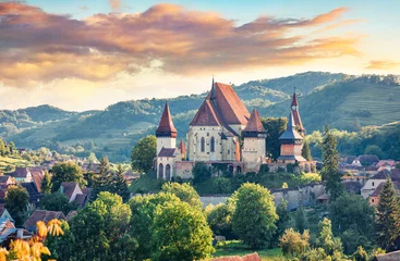 Foto op Canvas Splendid summer view of Fortified Church of Biertan, UNESCO World Heritage Sites since 1993. Colorful morning cityscape of Biertan town, Transylvania, Romania, Europe. Traveling concept background. © Andrew Mayovskyy
