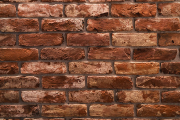 Texture of old brick wall interior shot with top light