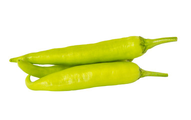 Fresh green chili, closeup shot on white isolated with clipping path.