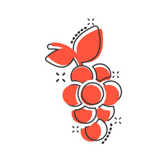 Grape fruits sign icon in comic style. Grapevine vector cartoon illustration on white isolated background. Wine grapes business concept splash effect.
