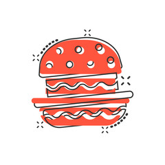 Burger sign icon in comic style. Hamburger vector cartoon illustration on white isolated background. Cheeseburger business concept splash effect.