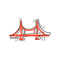 Bridge sign icon in comic style. Drawbridge vector cartoon illustration on white isolated background. Road business concept splash effect.