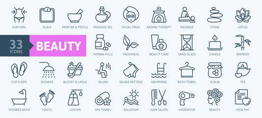Spa & Beauty - minimal thin line  web icon set. Outline icons collection. Simple vector illustration. - obrazy, fototapety, plakaty