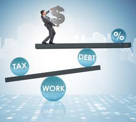 Businessman in debt and tax business concept
