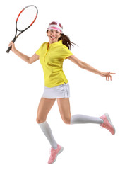 Beautiful tennis player on white background
