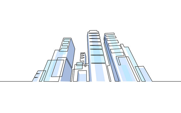 recommend clip art: Single continuous one line art city building construction. Architecture house urban apartment cityscape concept design sketch outline drawing vector illustration