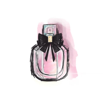 perfume with black bow isolated on white