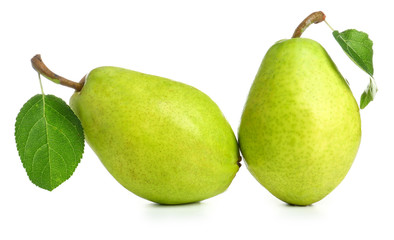 Fresh pears on white background
