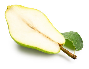 Fresh cut pear on white background