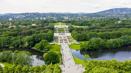 Oslo, Norway. Vigeland Sculpture Park. Vigelandsparken. Frogner park, From Drone - obrazy, fototapety, plakaty