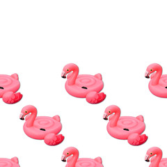 Swimming pool toy in shape of pink flamingo seamless pattern. Flamingo inflatable cut out
