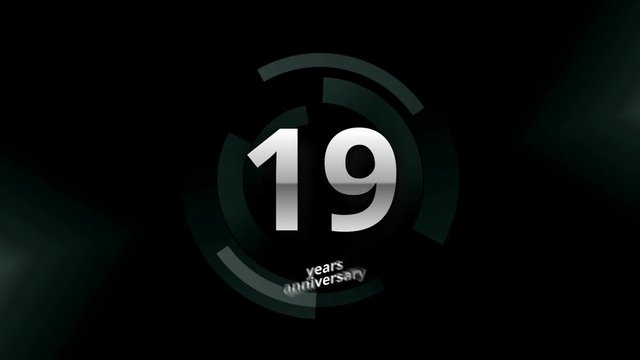 19 Years Anniversary Digital Tech Circle Silver Background