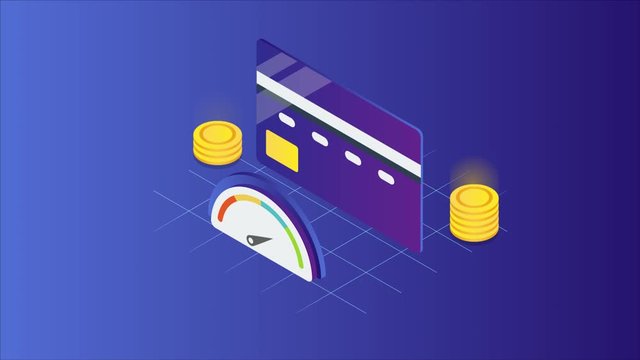 Credit socre. financial information, credit rating isometric concept. Video animation clip.