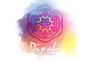 Abstract illustration mandala graphic with watercolor painting, celebration for Happy Diwali festival of light backgrounds