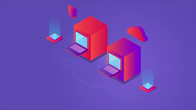 Web hosting, cloud computing, data, server, internet technology, isometric concept. Video animation clip.