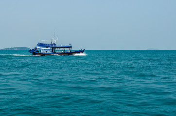 The boat is running in the sea