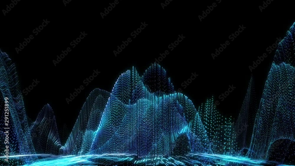 Poster 4k 60fps abstract loopable blue cg motion waving dots texture with glowing defocused particles. cybe