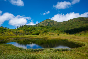 Fototapeta na wymiar 火打山と近くにある池沼