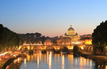 Fototapeta na wymiar Tiber river St Peters basilica cityscape Rome Italy
