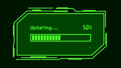 HUD Update Application Progress Animation on Black Background.