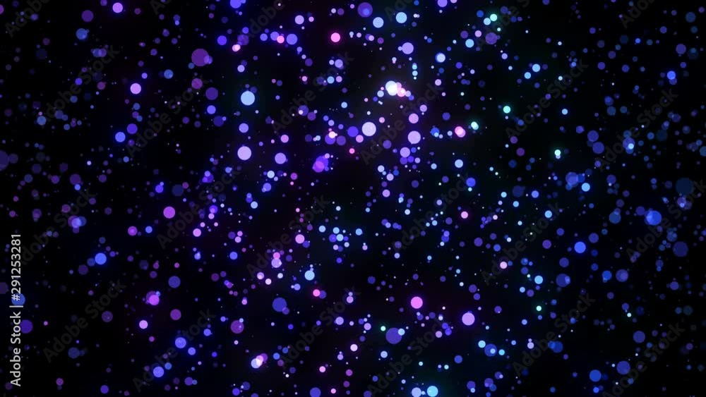 Poster 4k festive multicolored motion background. bokeh violet lights. floating glitters. glowing particles