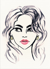 portrait of a girl with ink, fashion illustration