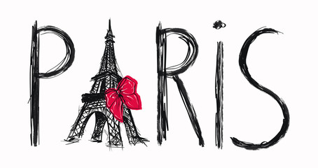 lettering paris with eiffel tower isolated, fashion iilustration