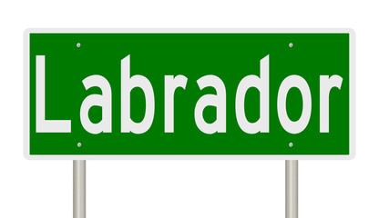 Rendering of a green road sign for Labrador in Canada