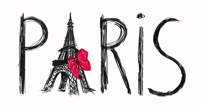 lettering paris with eiffel tower isolated, fashion iilustration