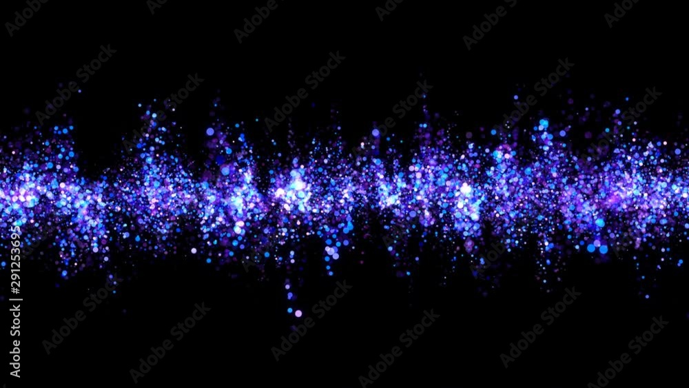Poster 4k festive multicolored motion background. bokeh blue and purple lights. floating glitters. glowing 