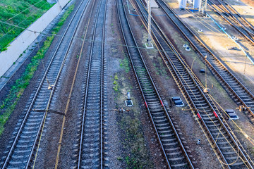 Fototapeta premium View on a many railroad tracks and junctions