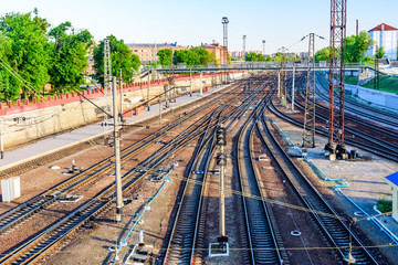 View on a many railroad tracks and junctions