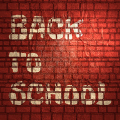 Back to School Calligraphic Designs Label. Graffiti Text on Brick Wall.