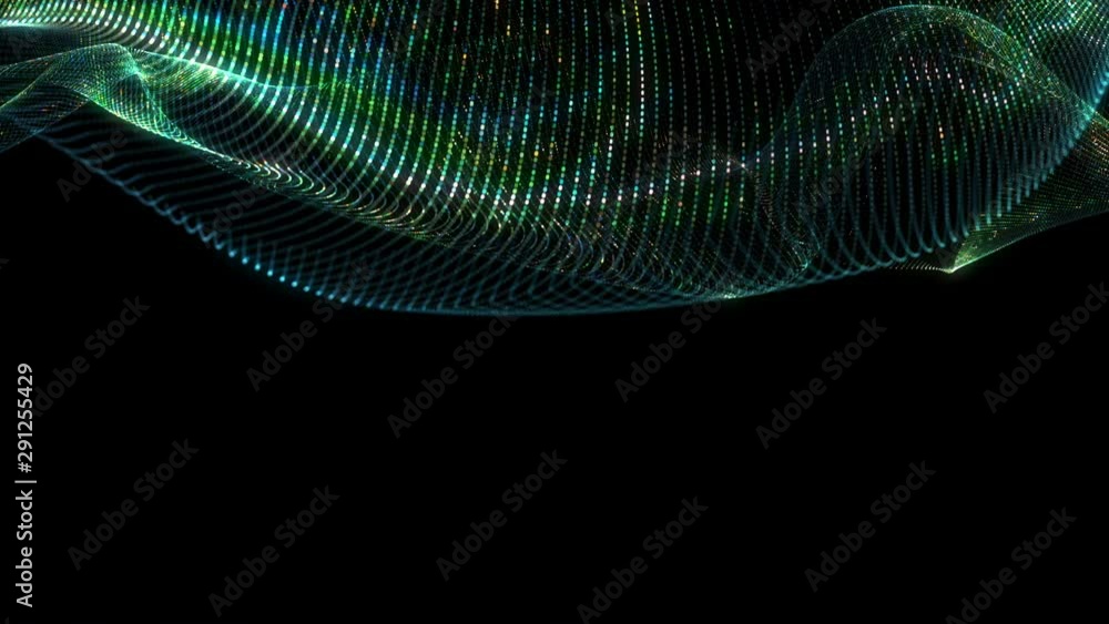 Aufkleber 4k abstract loopable blue cg motion waving dots texture with glowing defocused particles. cyber tech