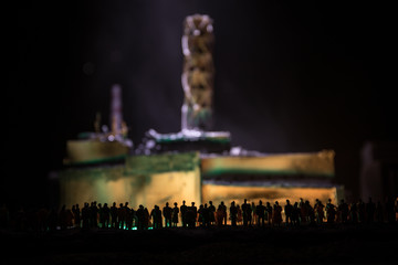 Creative artwork decoration. Chernobyl nuclear power plant at night. Layout of abandoned Chernobyl...