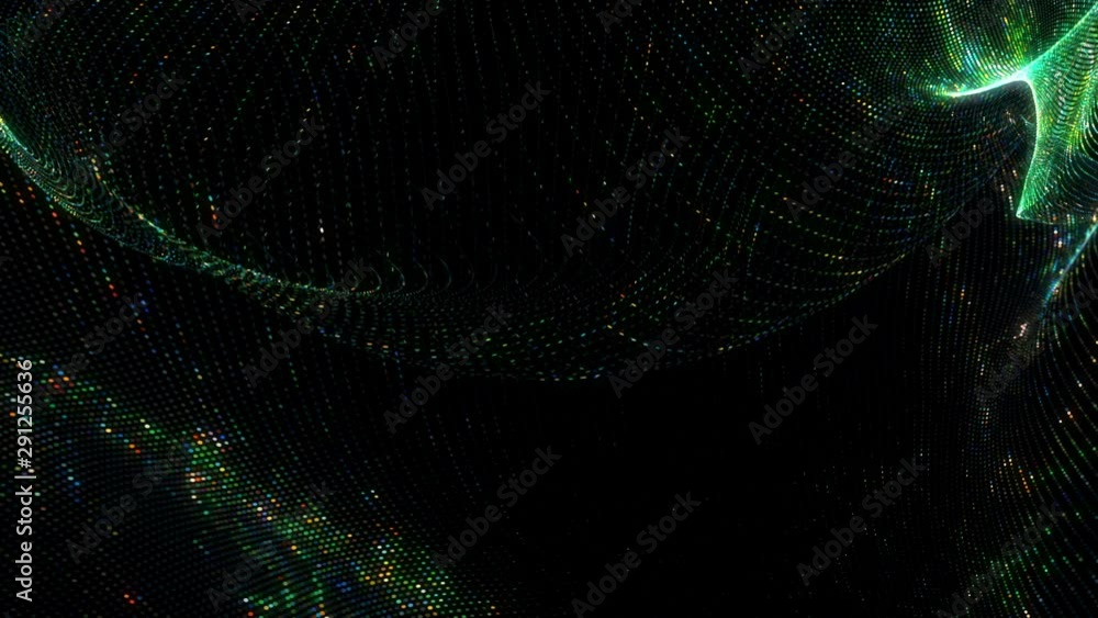 Aufkleber 4k abstract loopable blue cg motion waving dots texture with glowing defocused particles. cyber tech